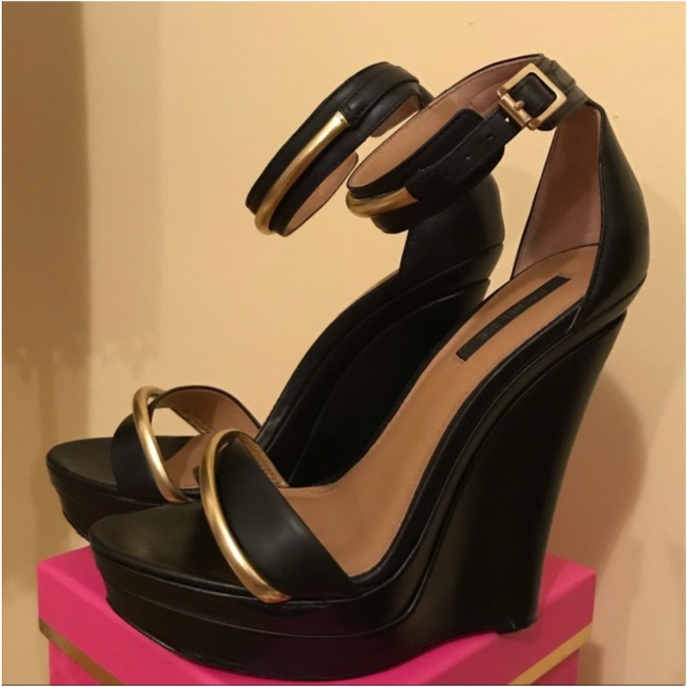Rachel Zoe Black and Gold Wedge Heels
